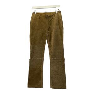 Vintage Y2K Suede Tan Leather Pants Waistless Straight Juniors Sz 3 Western NWT